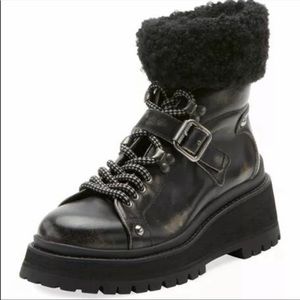 MIU MIU LUGGED SOLE BOOT WITH SOCK DETAIL